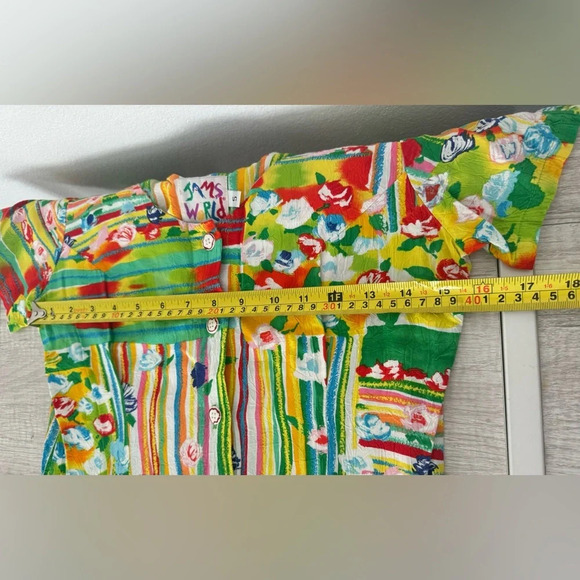 JAMS WORLD Colorful Floral Patchwork Button Front Scoop Neck Short Dress Size 5 - Picture 7 of 7